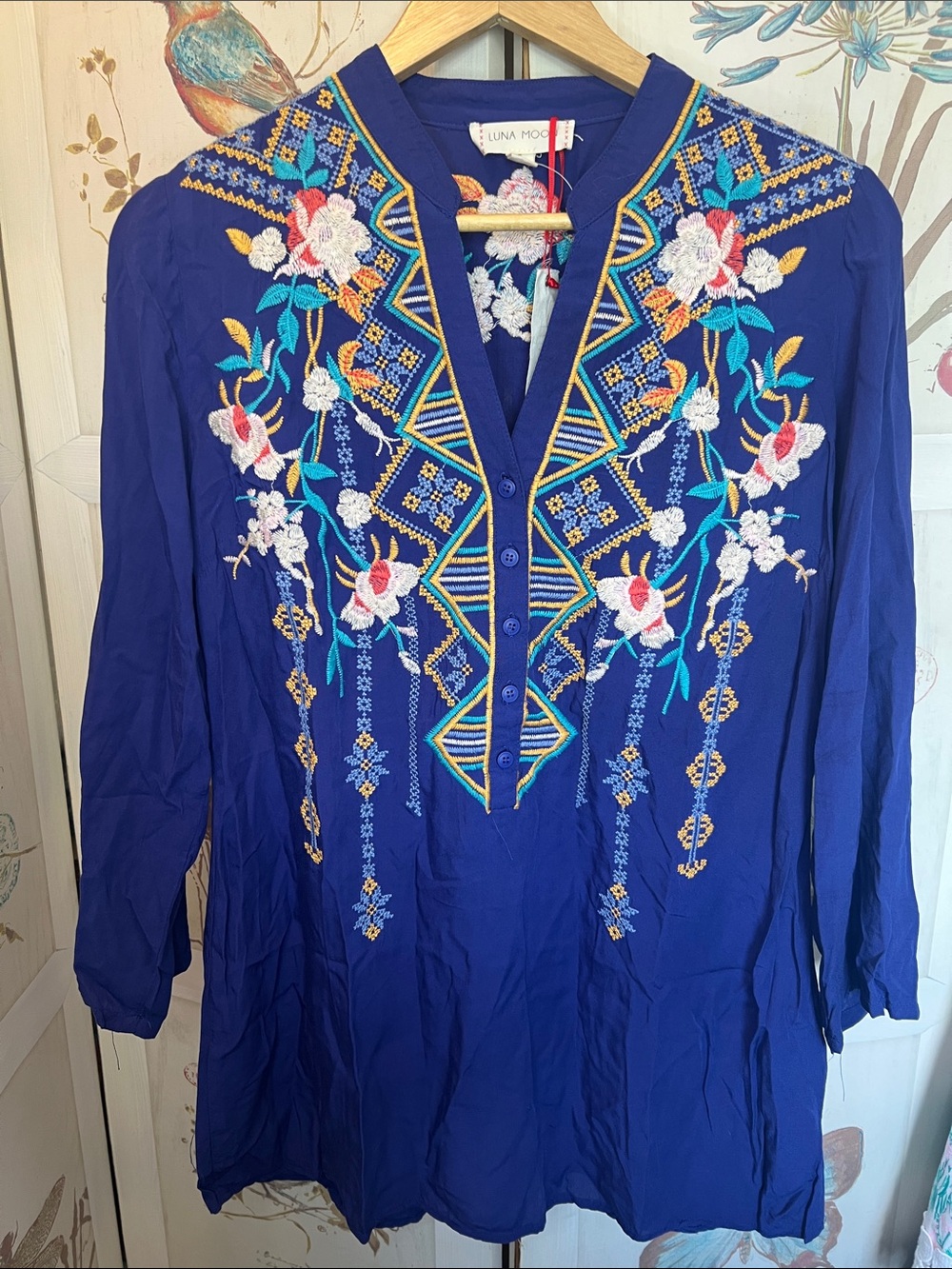 Luna Moon Anthropology Royal Blue Embroidered Swim Coverup